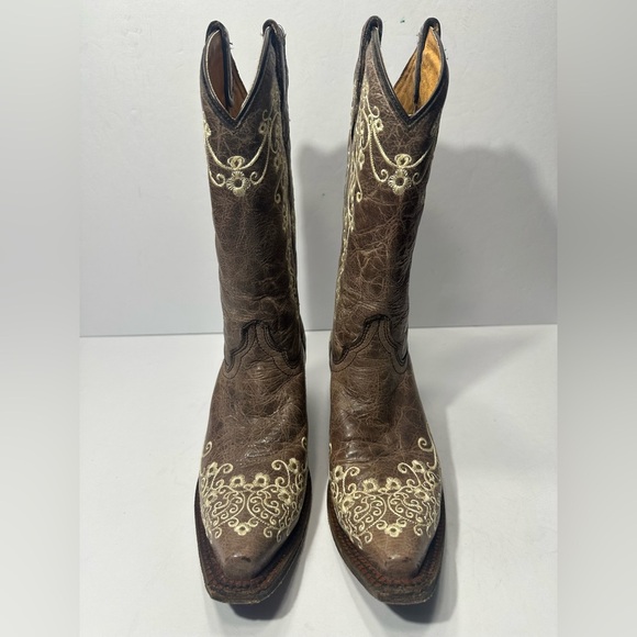 CORRAL Brown Embroidered Cowboy boots size 4 pre owned Exellent condition - Picture 1 of 10